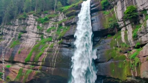 Powerful waterfall flowing in a dense forest, mist rising,waterfall, water, nature, river, rock, landscape, stream, falls, forest, mountains, fall, mountain, cascade, green, waterfalls, park.