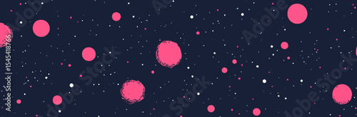 The design combines a modern background with a comic book aesthetic, incorporating polka dots and shadow, all within a retro pop art style and formatted as a long horizontal banner