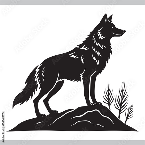 Black and White Vector Illustration of a Wild Wolf Head