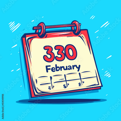 A modern hand drawn illustration in comic book style, featuring a fake tear-off calendar with a retro pop art twist, displaying February