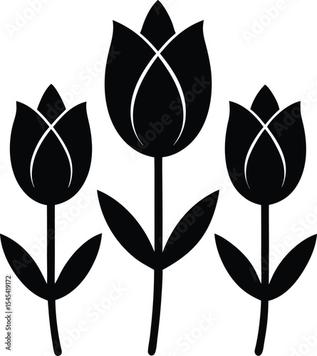 Elegant Black and White Tulip Illustration Three Blooming Tulips