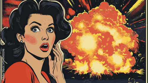 A Retro Comic Strip with Vibrant Pop Art Elements, including Explosions and Bursts in its Panels