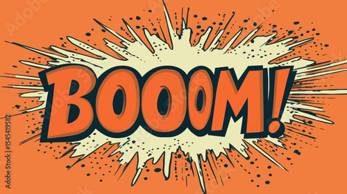 The background is a deep red and orange in this comic book style depiction of a boom explosion