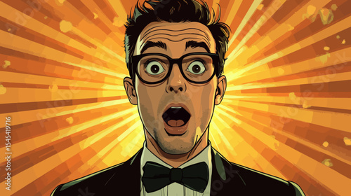 A retro pop art style illustration of a businessman, conveying surprise