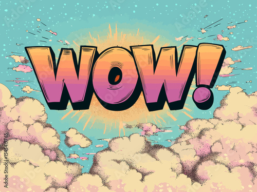 A modern illustration features the word "wow" in a retro comic style font