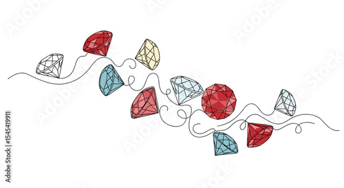 Precious Gems Modern Doodle Vector Illustration in Minimalist Line Art Style. Suitable for jewelry design, luxury branding, and fashion print
