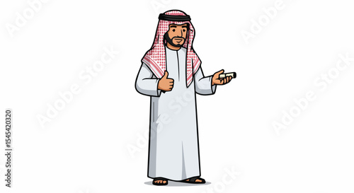 Cartoon man in traditional Middle Eastern clothing, holding a USB stick and giving a thumbs up.