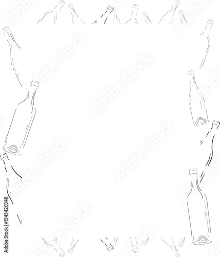 White frame with wine bottles drawn in outline style. Wine list concept.
