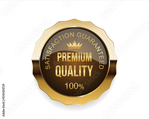 Premium quality satisfaction guaranteed golden badge on white background  