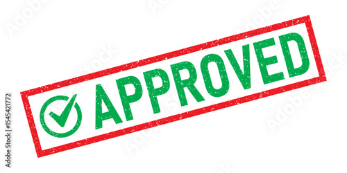 Approved grunge rubber stamp seal ink red green tick check mark sign symbol badge dusty grunge effect allow information accepted permission access approval assurance authorised