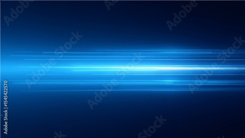 Abstract, science, futuristic, energy technology concept. Digital image of light rays, stripes lines with blue light, speed and motion blur over dark blue background.