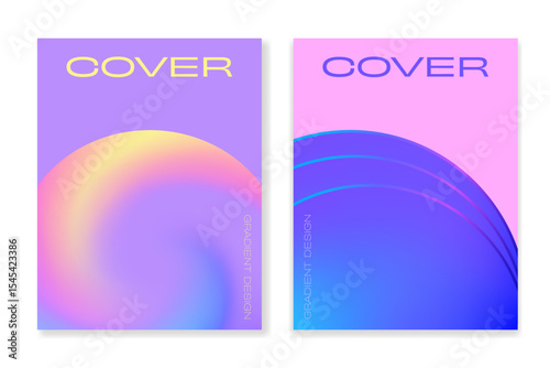 Set of 2 cover modern templates with gradient colorful shapes. For brochures, booklets, banners, posters, business cards, social media and other projects. Just add your text.