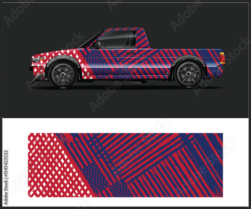 Patriotic Truck Wrap Design with Stars Stripes and Diamond Pattern Elements