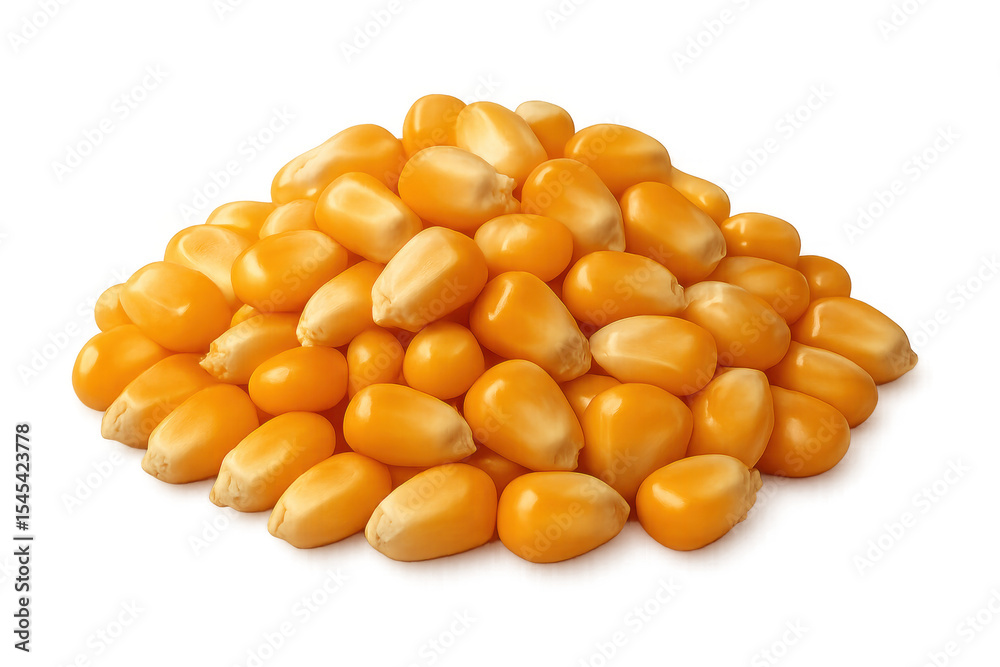 Fototapeta premium Golden corn kernels clustered tightly, reflecting sunlight against transparent surface