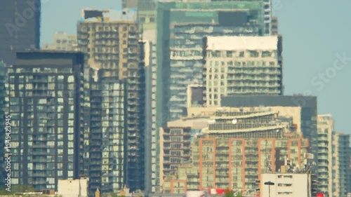 View of heat dome over the city which occurs when the atmosphere traps hot air over an area. Heat advisories and extreme heat warnings for many places in North America. Extreme heat watch.