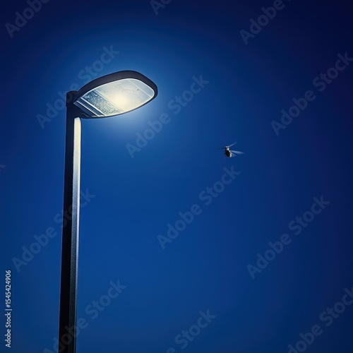 Streetlight illuminating a quiet evening sky