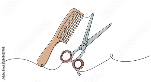 Comb and scissors in barber style – hand-drawn doodle vector illustration for hairdresser salon or beauty service branding

