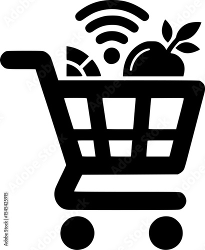 minimalist black and white icon of shopping cart