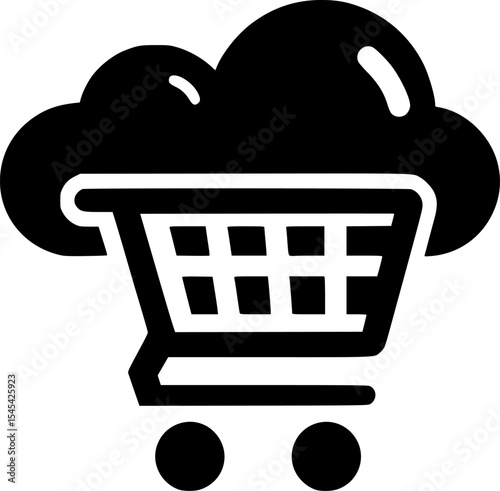 minimalist black and white icon of shopping cart