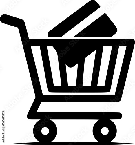 minimalist black and white icon of shopping cart