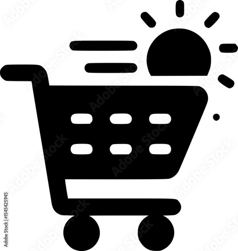 minimalist black and white icon of shopping cart