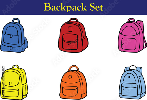 School backpack set vector illustration on transparent background, Back to school concept