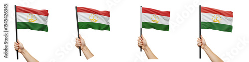 Hand Holding Tajikistan Flag on Transparent Background

