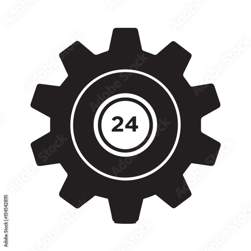 Clockwork Gear and Full-Day Time Icon Silhouette