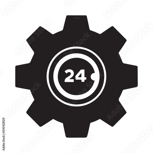 Clockwork Gear and Full-Day Time Icon Silhouette