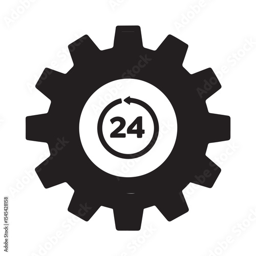 Clockwork Gear and Full-Day Time Icon Silhouette
