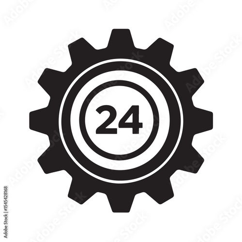 Clockwork Gear and Full-Day Time Icon Silhouette