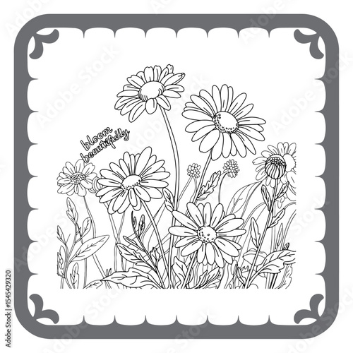 Vector floral background with blooming flowers and decorative space for text