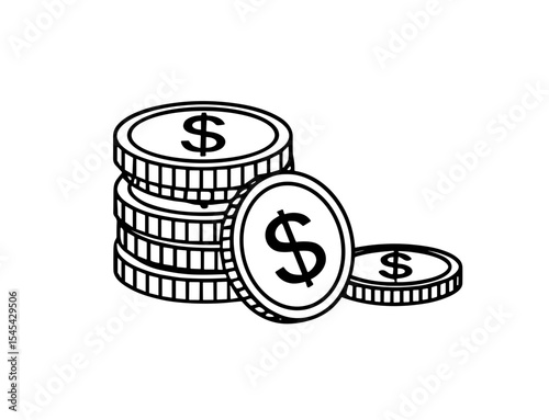 Vector illustration of a stack of coins with dollar signs and loose coins adjacent to the stack image asset