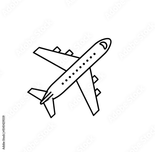 Vector airplane outline illustration showing the wings and tail fin in a top view with windows along the fuselage