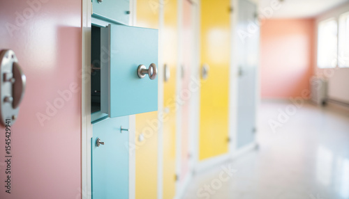 Wallpaper Mural Colorful lockers open in modern changing room with bright walls   Torontodigital.ca