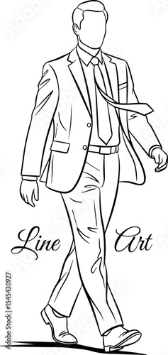 Walking Businessman in Suit Line Art Illustration