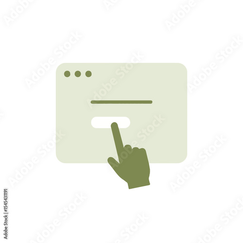 Hand tapping on a digital interface button against a minimalistic green background, technology concept of web development or app design