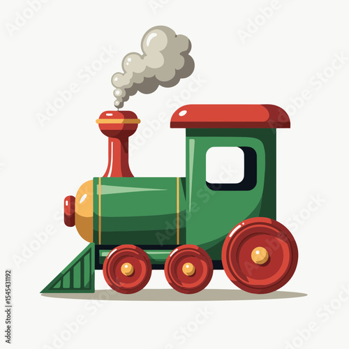 Colorful cartoon steam train with puffing smoke on a clean white background, playful concept of children's entertainment or education