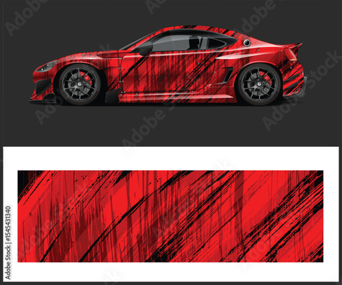 Red Sports Car with Abstract Black Stripe Wrap Design Illustration