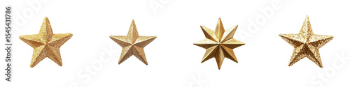 Set of 3D Realistic and Glitter Stars  isolated on transparent background