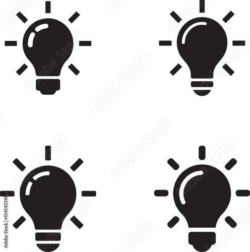 Four Black Lightbulb Icons Representing Ideas
