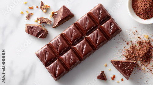 delicious milk chocolate bar squares on white background with nuts