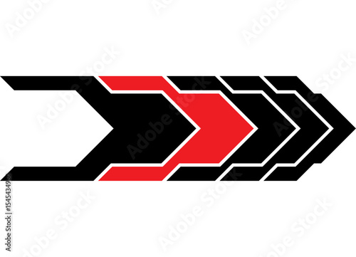 Strict Vector red and black arrow on a white background. Speed ​​pattern. Sport design element. Vector striped background from lines with place for text. Direction pointer