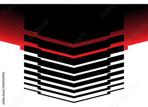 Striped red-black arrow made of thick lines with a transition. Speed ​​pattern. Sports design element for a car body, boat, motorcycle, sportswear, toy. Vector background. Pointer, flag, pennant.