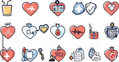 Whimsical hand drawn medical and healthcare related illustrations for design and decoration.