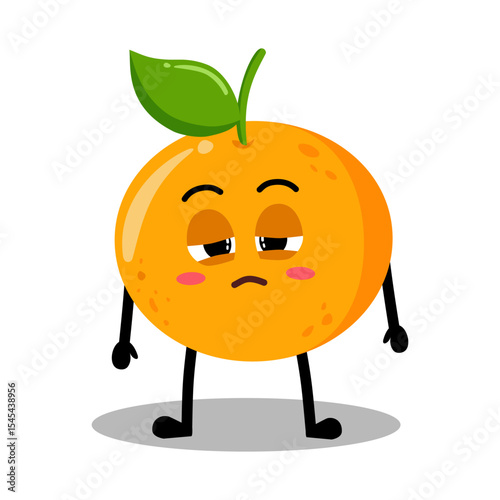 Cute Hand Drawn Sleepy orange with Heavy Eyes