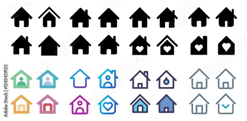 Home Icons Vector Set  Minimal, Gradient & Outline Real Estate Symbols for App UI, Website, Smart Home & Property Design