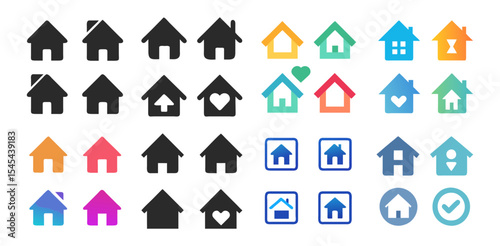 Home Icons Vector Set  Minimal, Gradient & Outline Real Estate Symbols for App UI, Website, Smart Home & Property Design