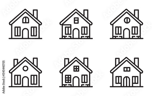 Collection home icons. House symbol. Set of real estate objects and houses black icons isolated on white background. Vector illustration.