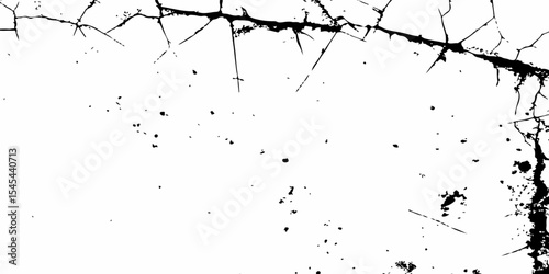  white surface with black cracks creating a textured abstract pattern design element.